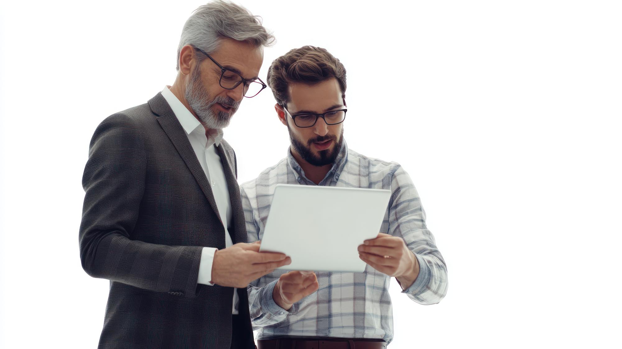 Advisor consulting client over portfolio